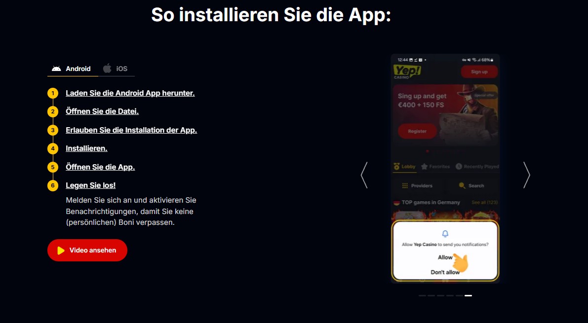 Android-Abfrage für Benachrichtigungen mit Allow und Don’t allow