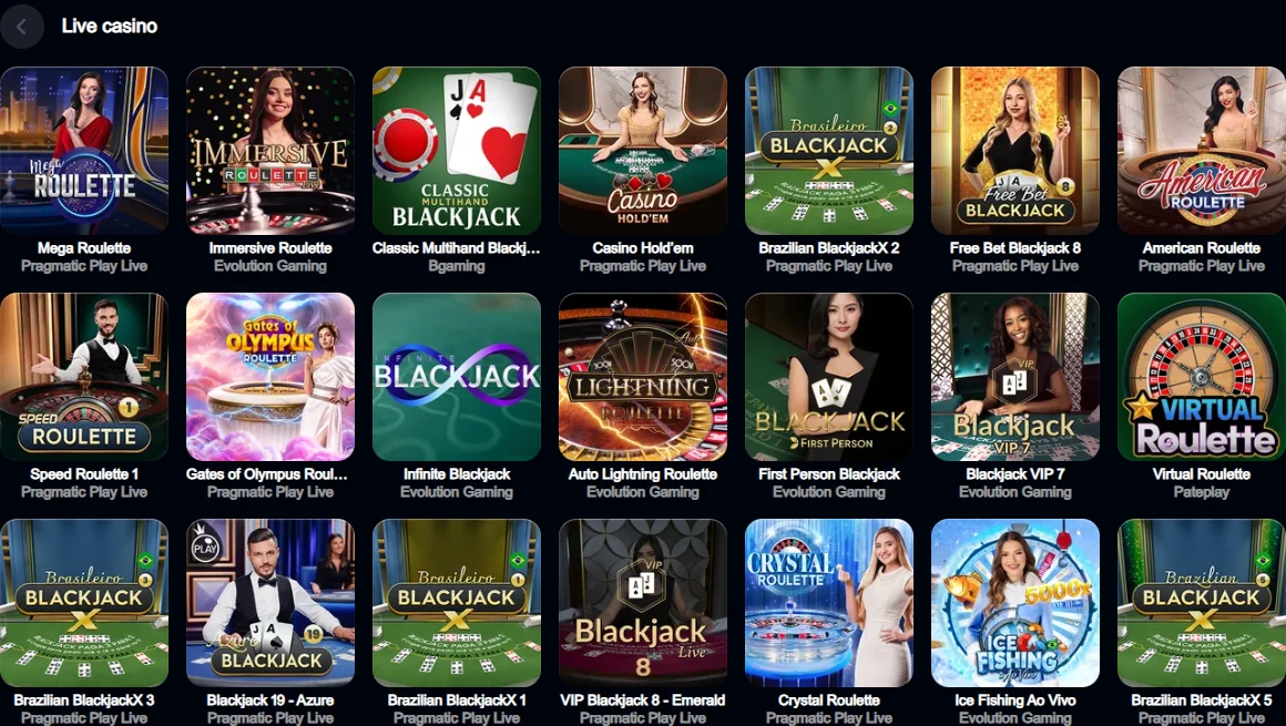 Yep-Lobby mit Roulette-, Blackjack- und virtuellen Tischkarten