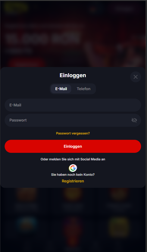 Yep-Anmeldung mit E-Mail und Telefon, Passwortfeld und Passwort vergessen