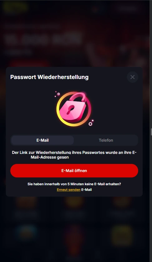 Passwort-Wiederherstellung mit Versandbestätigung, E-Mail öffnen und erneut senden